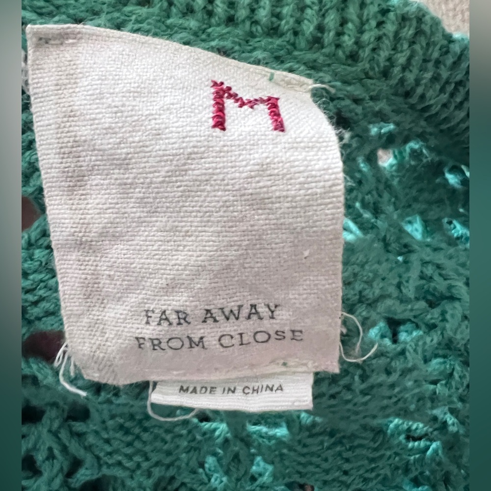Anthropologie Far Away From Close Green Crochet long line  Cardigan Medium - Picture 6 of 6